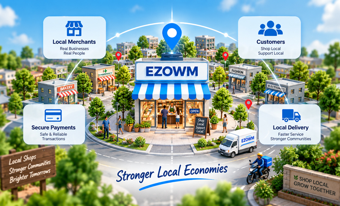 EZOWM local market cell connecting merchants customers payments and delivery
