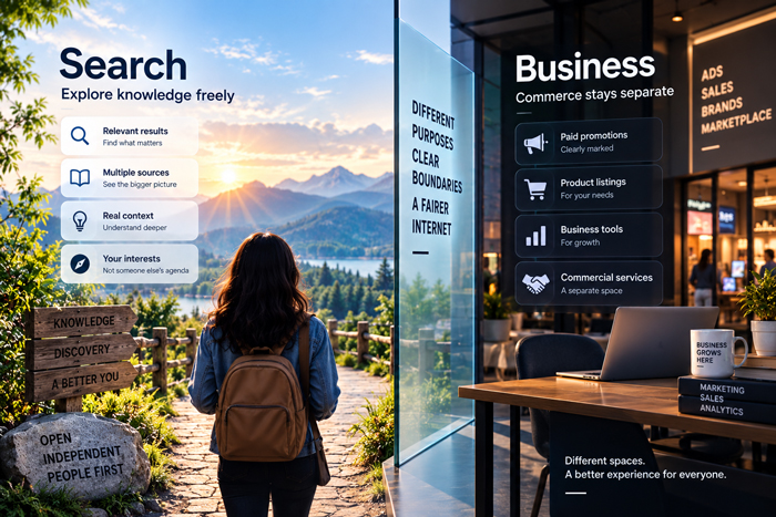 Separate search commerce and business data boundaries